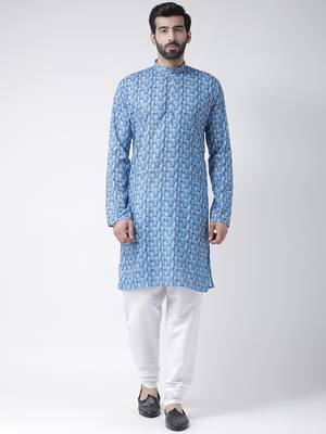 Blue Printed Cotton Stitched Kurta Pajama 1