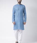 Blue Printed Cotton Stitched Kurta Pajama