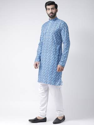 Blue Printed Cotton Stitched Kurta Pajama 2