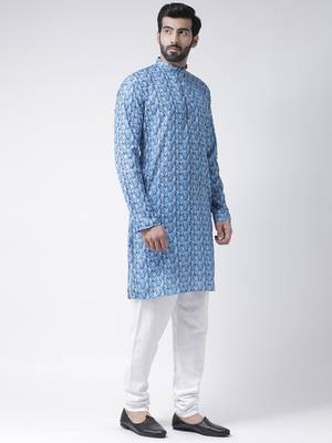 Blue Printed Cotton Stitched Kurta Pajama 3