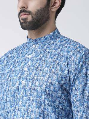 Blue Printed Cotton Stitched Kurta Pajama 5