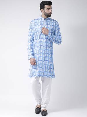 Blue Printed Cotton Stitched Kurta Pajama 1