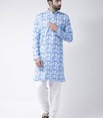 Blue Printed Cotton Stitched Kurta Pajama