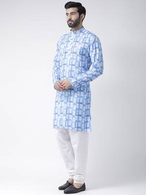 Blue Printed Cotton Stitched Kurta Pajama 2