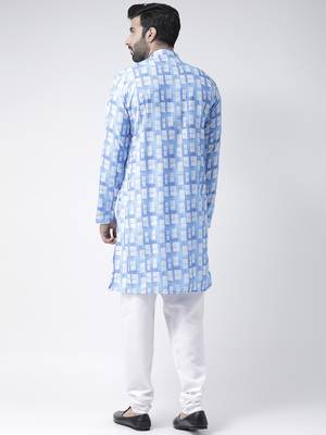 Blue Printed Cotton Stitched Kurta Pajama 3