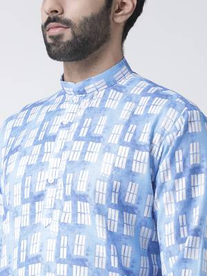 Blue Printed Cotton Stitched Kurta Pajama 4