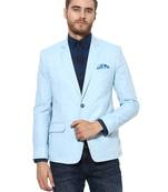 Blue Plain Linen Stitched Men Blazers