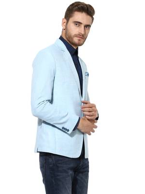 Blue Plain Linen Stitched Men Blazers 3