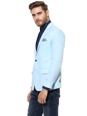 Blue Plain Linen Stitched Men Blazers 4
