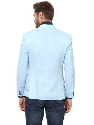 Blue Plain Linen Stitched Men Blazers 5