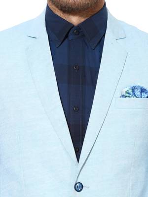 Blue Plain Linen Stitched Men Blazers 6