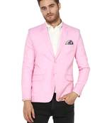 Pink Plain Linen Stitched Men Blazers