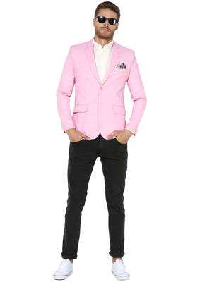Pink Plain Linen Stitched Men Blazers 2