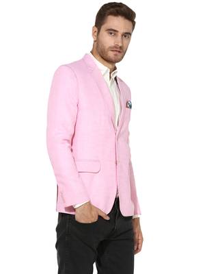 Pink Plain Linen Stitched Men Blazers 3