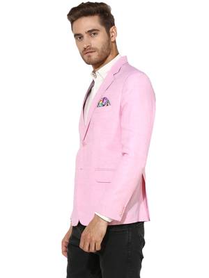 Pink Plain Linen Stitched Men Blazers 4