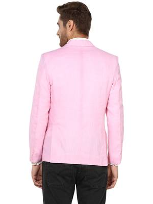 Pink Plain Linen Stitched Men Blazers 5