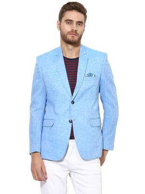 Blue Plain Linen Stitched Men Blazers 1