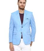 Blue Plain Linen Stitched Men Blazers