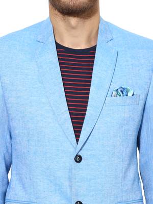 Blue Plain Linen Stitched Men Blazers 6