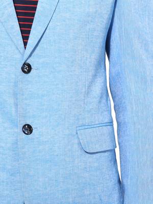 Blue Plain Linen Stitched Men Blazers 7