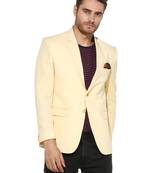 Yellow Plain Linen Stitched Men Blazers