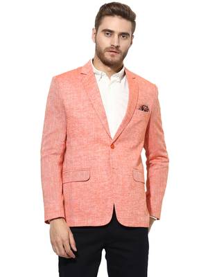 Orange Plain Linen Stitched Men Blazers 1