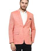 Orange Plain Linen Stitched Men Blazers