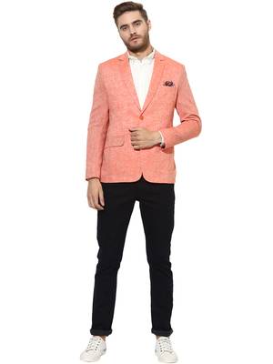 Orange Plain Linen Stitched Men Blazers 2