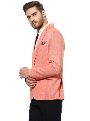 Orange Plain Linen Stitched Men Blazers 4