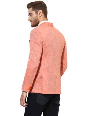 Orange Plain Linen Stitched Men Blazers 5