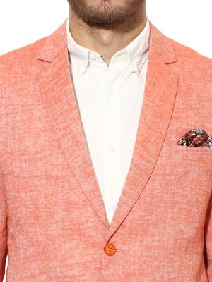 Orange Plain Linen Stitched Men Blazers 6