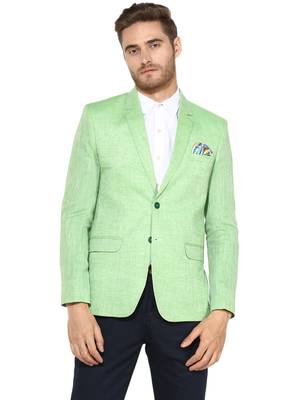 Green Plain Linen Stitched Men Blazers 1