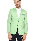 Green Plain Linen Stitched Men Blazers