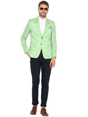 Green Plain Linen Stitched Men Blazers 2