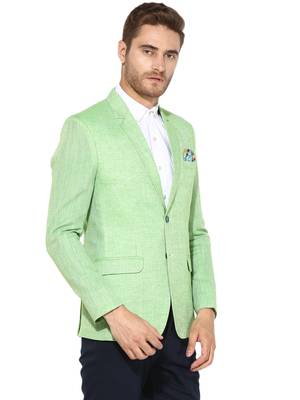 Green Plain Linen Stitched Men Blazers 3
