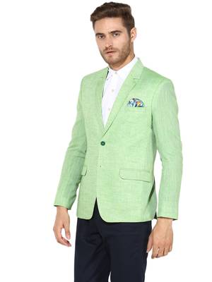 Green Plain Linen Stitched Men Blazers 4