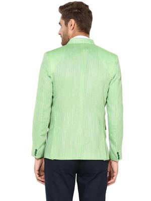 Green Plain Linen Stitched Men Blazers 5