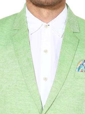 Green Plain Linen Stitched Men Blazers 6