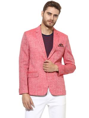 Red Plain Linen Stitched Men Blazers 1