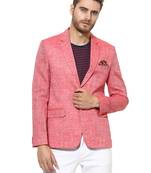Red Plain Linen Stitched Men Blazers