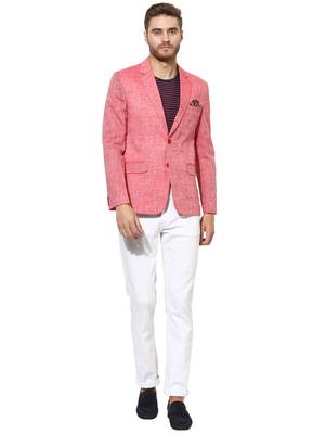 Red Plain Linen Stitched Men Blazers 2