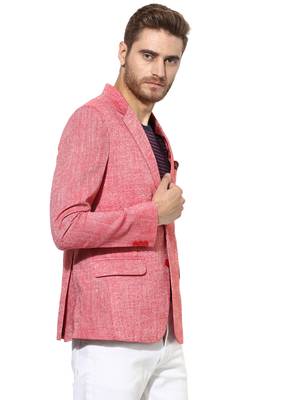 Red Plain Linen Stitched Men Blazers 3