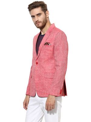 Red Plain Linen Stitched Men Blazers 4