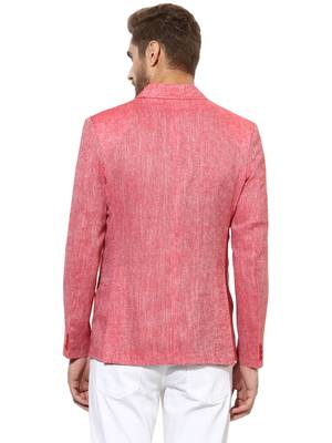 Red Plain Linen Stitched Men Blazers 5