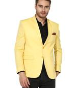 Yellow Plain Linen Stitched Men Blazers