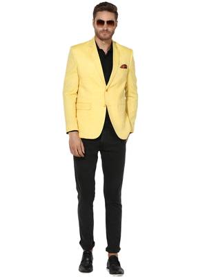Yellow Plain Linen Stitched Men Blazers 2