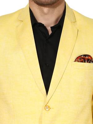 Yellow Plain Linen Stitched Men Blazers 6