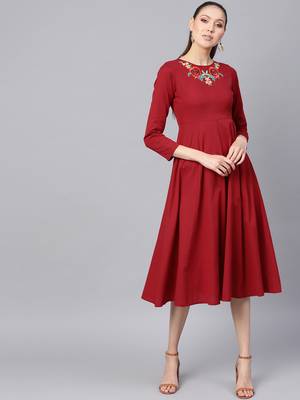 Maroon Front Embroidered Maxi 1