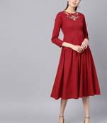 Maroon Front Embroidered Maxi