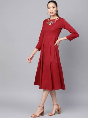 Maroon Front Embroidered Maxi 2